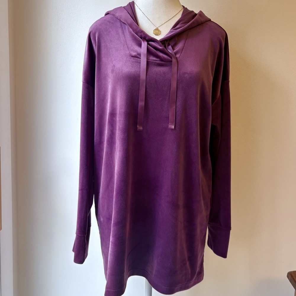 Pure Jill Velour Hoodie Medium Purple Tunic Loungewear Casual Oversized